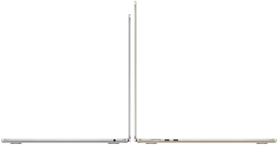 MacBook Air 13 pouces et MacBook Air 15 pouces ouverts, dos à dos